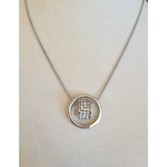 Floating Heart 18k Plated White Gold Made with Swarovski Crystals Charm Necklace - Picture 1 of 7